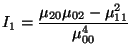 $\displaystyle I_{1} =\frac{\mu_{20}\mu_{02} - \mu_{11}^{2}}{\mu_{00}^{4}} $