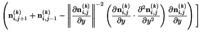 $\displaystyle \left({\mathbf n}_{i,j+1}^{(k)} + {\mathbf n}_{i,j-1}^{(k)} - \le...
...l y^2}\right){{\partial {\mathbf n}_{i,j}^{(k)}}\over{\partial y}}\right)\Bigg]$