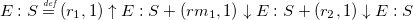 $E:S \rmdef (r_1, 1) \product E:S + (rm_1, 1) \reactant E:S + (r_2, 1) \reactant E:S$