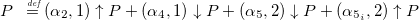 $P\; \; \rmdef (\alpha _{2}, 1) \product P + (\alpha _{4}, 1) \reactant P + (\alpha _{5}, 2) \reactant P + (\alpha _{5_{i}}, 2) \product P $