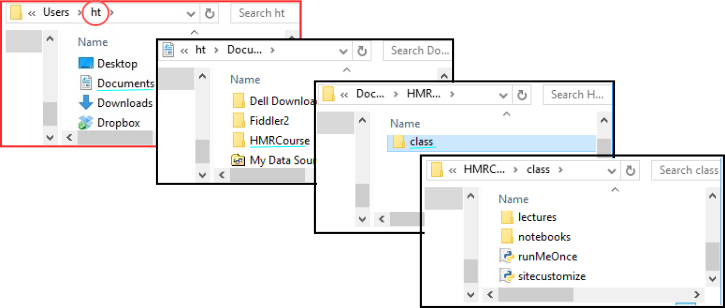 Four small file folders with contents