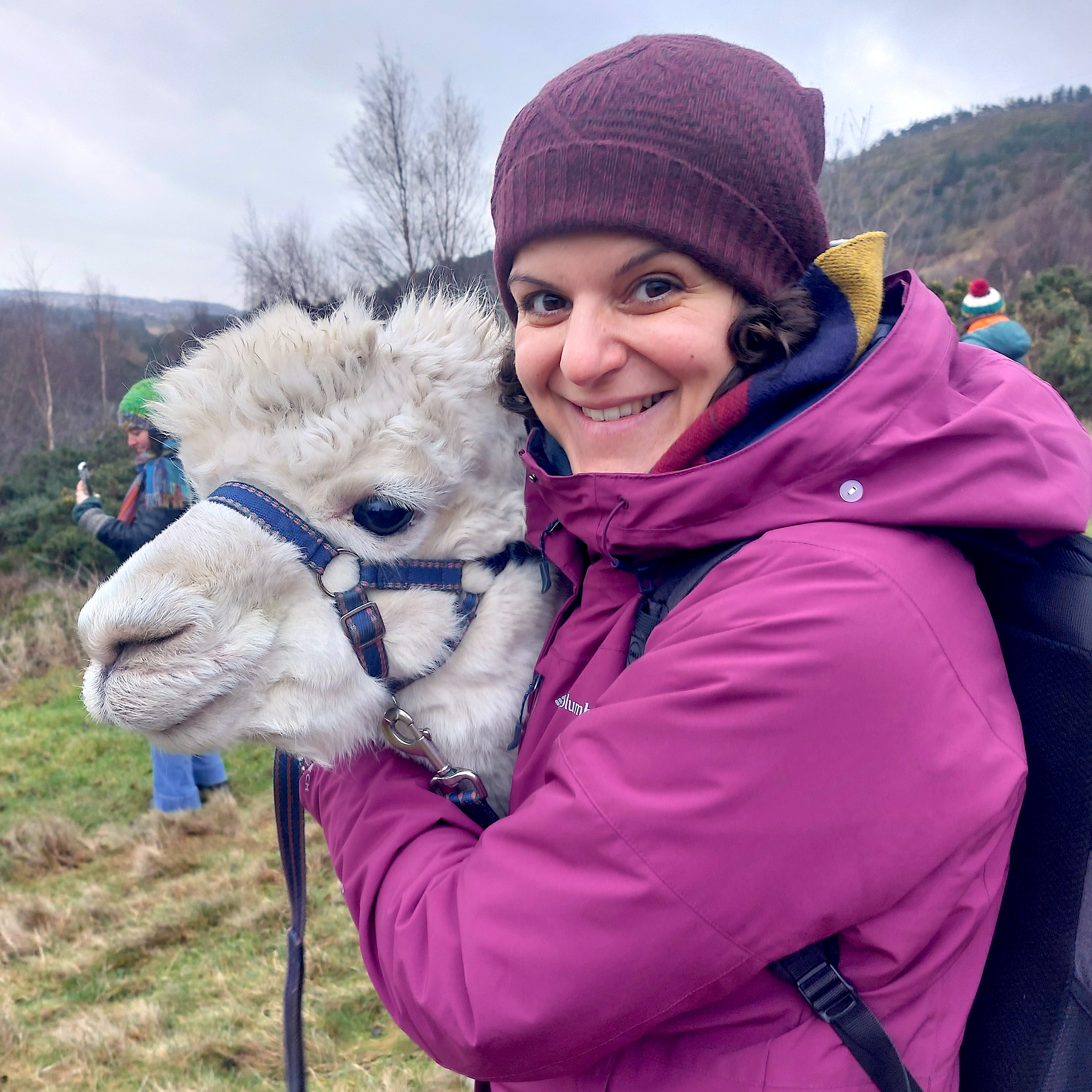 Nadin has a picture with an alpaca (a.k.a. Milo)!