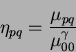 \begin{displaymath}
\eta_{pq} = \frac{\mu_{pq}}{\mu_{00}^{\gamma}}%%~~~~~~\gamma = \frac{p+q}{2} + 1 ~~~~~~\forall p+q\geq2
\end{displaymath}