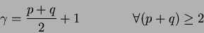 \begin{displaymath}
\gamma = \frac{p+q}{2} + 1 ~~~~~~~~~~~~ \forall (p+q)\geq2
\end{displaymath}